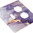 Decorative Light Switch Cover Plate Purple Gold Marble 2 Gang Outlet Covers 1 Toggle 1 Duplex Wall Plate Electrical Switch Plate Covers for Bathroom Bedroom Decor