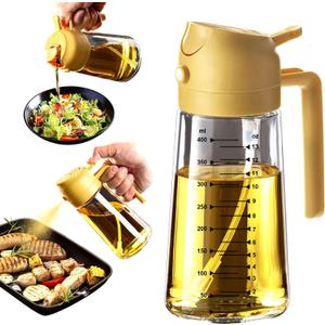 TrendPlain 16oz/470ml Glass Olive Oil Sprayer for Cooking  2 in 1 Olive Oil Dispenser Bottle for Kitchen Gadgets and Air Fryer Accessories, Salad, BBQ - Yellow