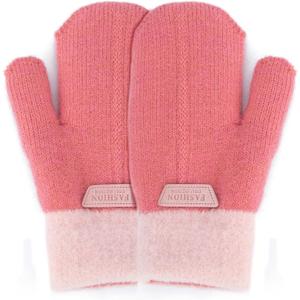 3 x FGSS Kids Winter Stretch Knitted Mittens - Thick Warm Gloves for Boys Girls 4-7 Yrs (Pink)