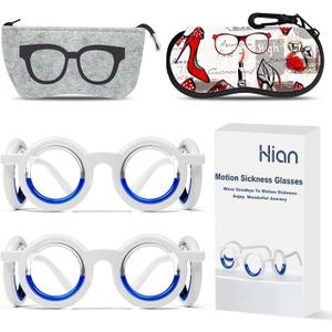 Hion Motion Sickness Glasses Relieve Carsickness Airsickness Seasickness,Ultra-Light Portable Nausea Vertigo Glasses, No Lens Liquid for Adults or Kids(2Pairs)