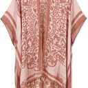 Spicy Sandia Kimonos for Women Floral Beach Cover Up Loose Swimsuit Bathing Suit Coverup Cardigan for Summer Swimwear (Pink, L)