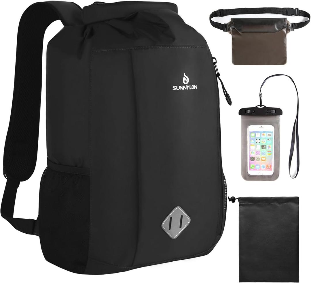 Dry Bag Backpack, 20L Dry Bag Waterproof with Waist Pouch and Phone Case,Roll top Dry bag for kayaking,Marine dry bag for Kayaking, Beach, Rafting, Boating, Hiking, Camping and Fishing (Black)