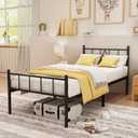 Twin XL Bed Frame with Headboard and Footboard 450 lbs Heavy Duty Platform 14in XL Twin No Box Spring Needed Extra Long Non-Slip Noise Free Black Bed Frame Twin XL