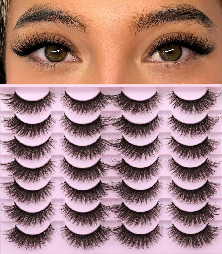 Kiromiro False Eyelashes Natural Look Wispy Faux Mink Lashes Soft 14mm Cat Eye Short Strip Lashes Pack, Fox Eye C01