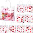 Hosuly 24 Pcs Valentines Clear Gift Bags Reusable Heart PVC Tote Bags with Handles Plastic Valentines Day Candy Treat Goodie Handbags for Wedding Birthday Party Favors Supplies, 7.8 x 7.8 x 3.1 Inch