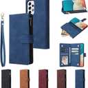 UEEBAI Wallet Case for Samsung Galaxy A53 5G, PU Leather Case Magnetic Closure Handbag Zipper Pocket Case Kickstand Card Slots with Hand Strap Marple Flip Case for Women - Black