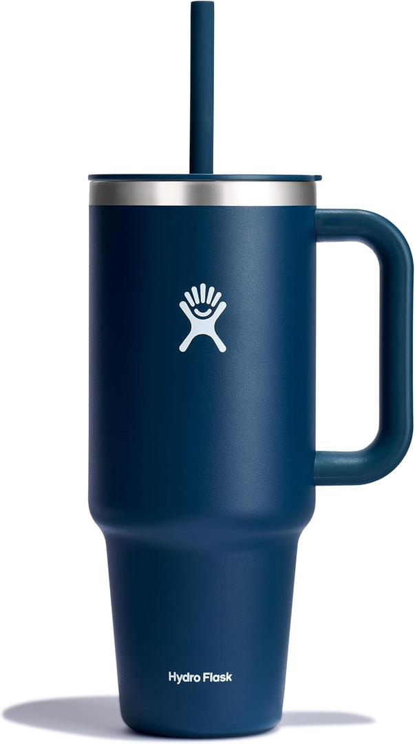 Hydro Flask Travel Tumbler with Handle, Lid and Straw - Insulated Stainless Steel in 40 Oz Indigo Blue