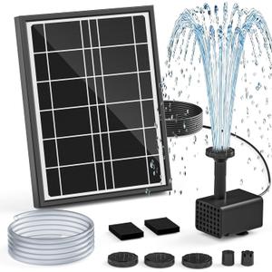 Solar Fountain Pump for Bird Bath, 4W Solar Water Fountain with 5 Spray Modes & 4ft Hose, 9.8ft Power Cord, Dry-Run Protection & Low Noise for Garden Small Pond Fish Tank DIY Water Feature