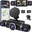 360 Dash Cam Front and Rear View 4 Channel Dash Camera FHD 2K+1080Px3 for Car, Inside/Back 170+2x150+170 Wide Angle, 8 IR Lamps Night Vision,WiFi,GPS, APP,G-Sensor with 64GB Card,24/7 Parking Mode