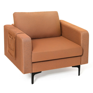 Modern Linen Fabric Accent Armchair Single Sofa w/ Side Storage Pocket Orange (Only Cushion)