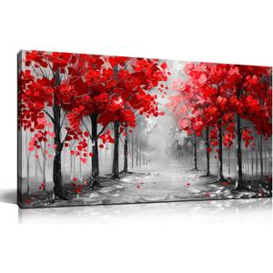 ENTANUB Tree Wall Art for Living Room, Black White and Red Canvas Wall-Decor for Bedroom, Size 20x40 Inches (40L" x 20W", TREE-11)