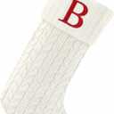 20 Inches Christmas Stockings with Initials,Knit Embroidered Letter White Christmas Stocking,Monogram Christmas Stocking for Famliy Holiday and Xmas Tree Fireplace (Letter-B)