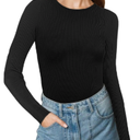 Buauty Women's Long Sleeve Crewneck Sweater 2025 Fall Ribbed Knit Fitted Shirts Slim Solid Pullovers Basic Casual Tee Tops, Size Large