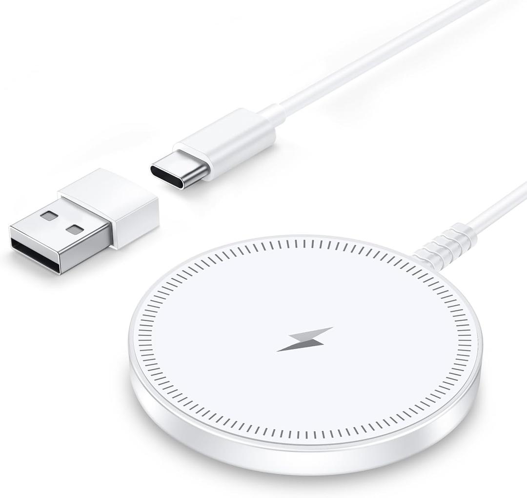Magnetic Wireless Charger Fast Charge Strong Magnet Charging Pad for iPhone 17/16/15/14/13/12 - Series&AirPods Pro 4-2, Daul Ports, Case-Friendly, Ultra-Slim & Portable for Travel Nightstand Desk