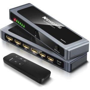 NEWCARE HDMI Switch 5 in 1 Out 4K@60Hz, Aluminum 5-Port HDMI Switcher Splitter with Remote, Supports HDR10 Dolby Vision HDCP 2.2 18Gbps 3D for TV PS5 Xbox Laptop Projector Fire Stick