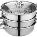 Steamer Pot for Cooking 11 inch Steamer Pot, 3-tier Multipurpose 18/8 Stainless Steel Steam Pot Cookware with Lid for Vegetable, Dumpling, Stock, Sauce, Food