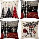 BBOLDIN Christmas Throw Pillow Covers 18x18, Christmas Pine Tree Snowflake Red Black and Grey Pillow Cases Set of 4, Winter Holiday Cushion Covers Decorations for Indoor Sofa Living Room Farmhouse
