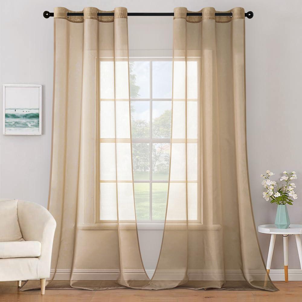 MIULEE Solid Color Sheer Curtains 84 Inches Long 2 Panels Set - Elegant Lightweight Grommet Light Filtering Window Voile Panels/Drapes/Treatment for Bedroom Living Room W42 x L84 Inch, Taupe Brown