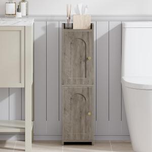 Bathroom Storage Cabinet, Small Corner Floor Cabinet with 2 Doors and Adjustable Shelf, Narrow Toilet Paper Cabinets, Bathroom Organizer for Small Spaces, 7.9" D x 7.9" W x 29.5" H Greige