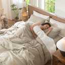 MooMee Bedding Duvet Cover Set 100% Washed Cotton Linen Like Textured Breathable Durable Soft Comfy (Heathered Tannish Linen Grey, King 104"x90")