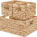 Vagusicc Wicker Basket, Set of 3 Hand-woven Storage Baskets for Organizing, Water Hyacinth Wicker Storage Basket Bins with Handles, Small Toilet Paper Storage Baskets for Shelves Pantry Baskets