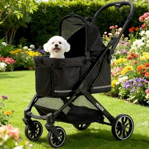 Dog Stroller with Waterproof Rain Cover, Heavy-Duty All-Terrain 4-Wheel Pet Stroller with Adjustable Sunshade Canopy, Foldable Travel Dog Strollers for Small/Medium Dogs Up to 121 lbs