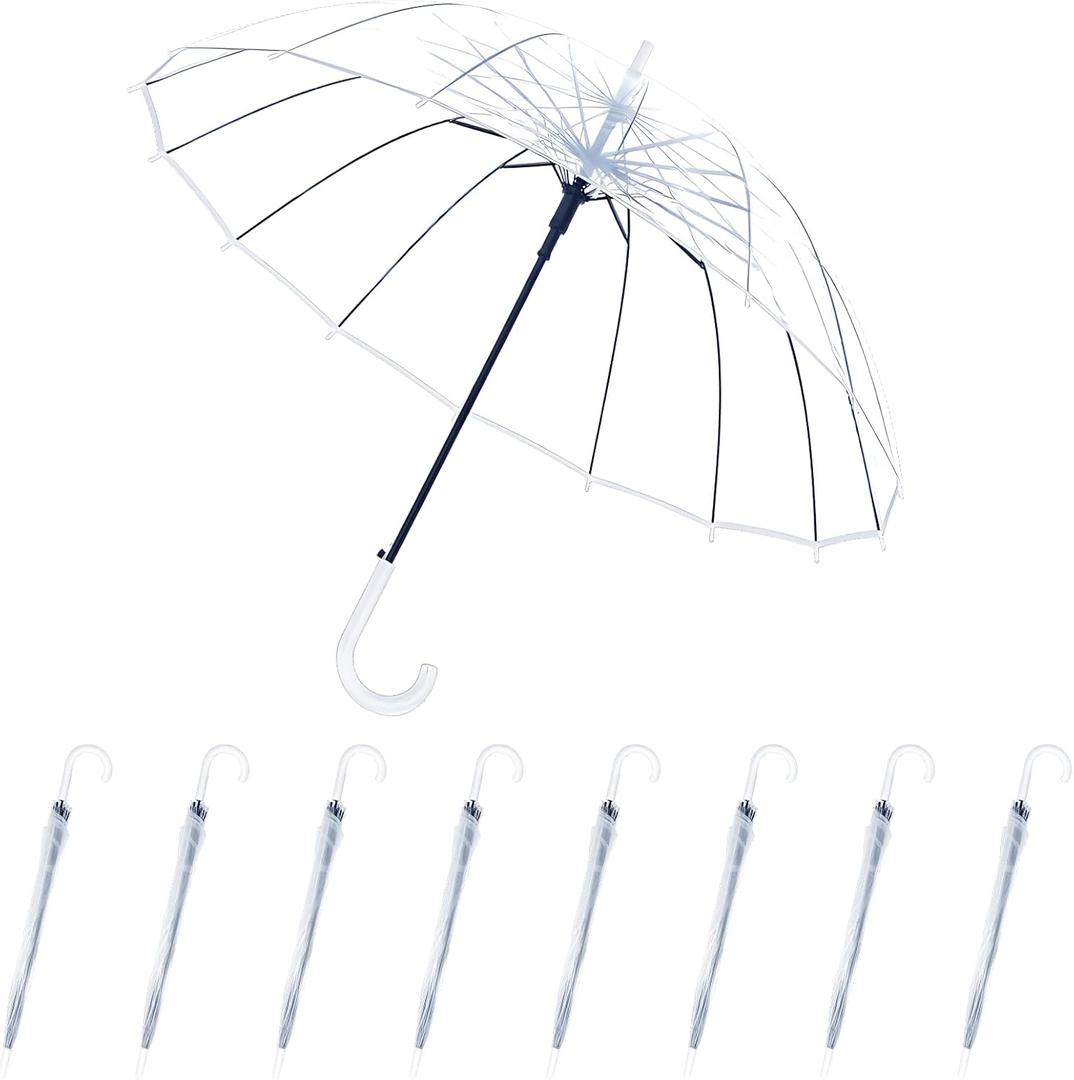 Umbrella Wedding Style Stick Umbrellas Large Windproof Bubble Umbrellas Rain Umbrellas with J Hook Handle for Bride Groom Gift (8PCS)