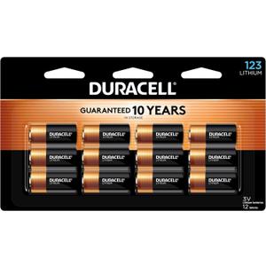 Duracell CR123A 3V Lithium Battery, 12 Count (Pack of 1), 3 Volt High Power for Home Safety, Security Devices, Flashlights, Smoke Alarms, Home Automation