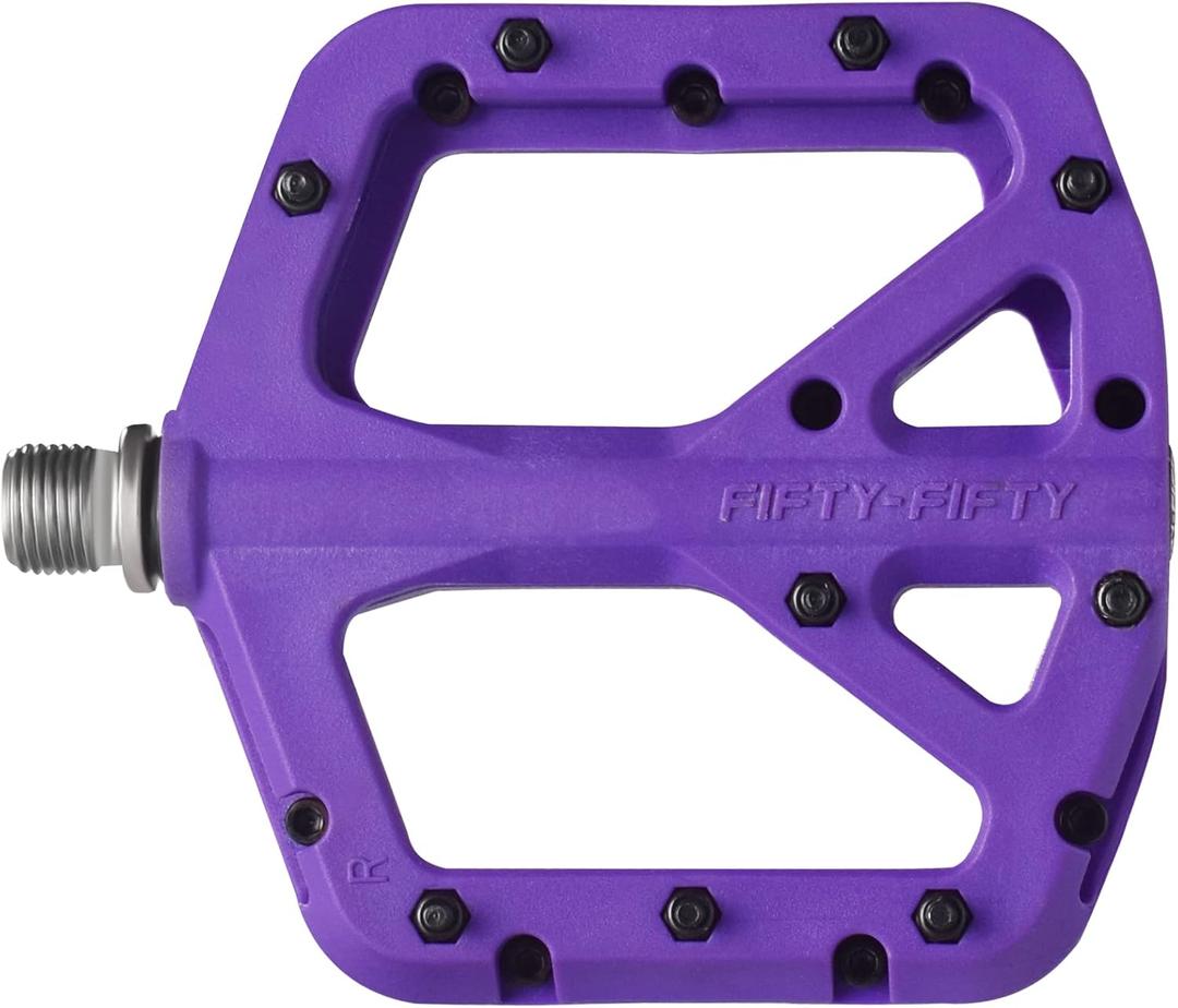 FIFTY-FIFTY Mountain Bike Pedals, Non-Slip MTB Nylon Composite, 9/16" Bicycle Pedals, Lightweight and Wide Flat Platform (Purple)