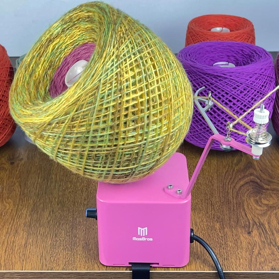 MasBros Heavy Duty Electric Yarn Winder with Precise Yarn Guiding Arm and Silent Motor Wind Up to 1 Pound (Pink)