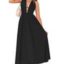 YMDUCH Women's Sexy Halter V Neck Sleeveless Backless A-line Cocktail Party Long Dress Black, Medium