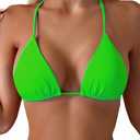 Tainehs Women's Triangle Bikini Top Halter Padded Push Up String Bikini Top Brazilian Bathing Suit Top Only (Large, Neon Green)