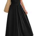 OFEEFAN Maxi Dresses for Women V Neck Ladies Midi Long Dress A Line Smocked Waisted Casual Summer Spring Clothes Boho Beach