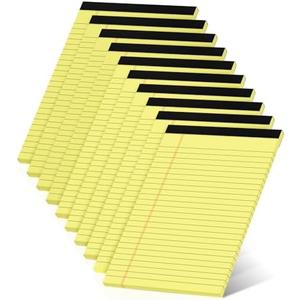 10 Pack Yellow Legal Pads 5x8 Small Note Pads, Writing Pads for Work, College Ruled Perforated Memo Pad, Desk Notepad with Study Backboard, 30 Sheets Per Pad, 5x8 Legal Pad for Office/School/Home