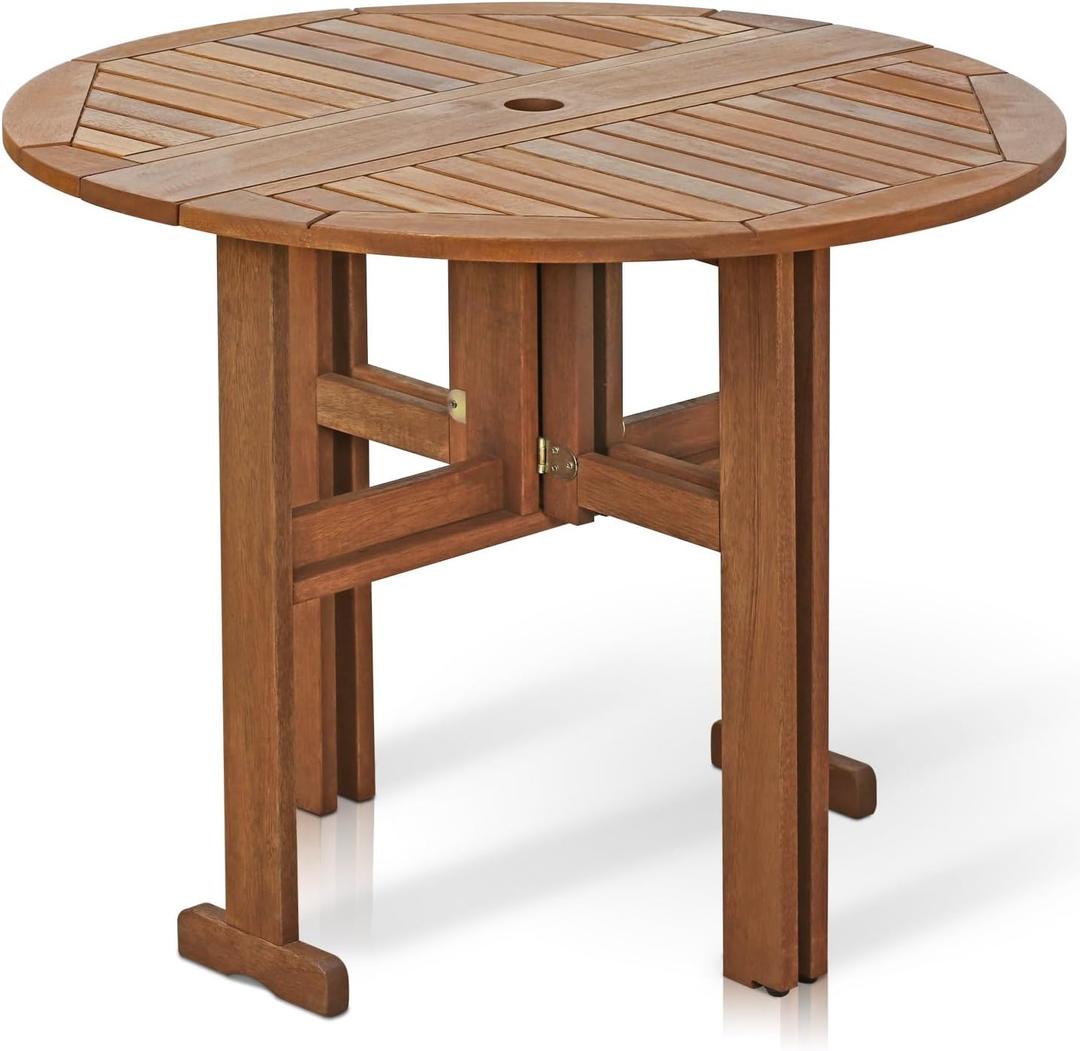 Furinno FG17035 Tioman Hardwood Patio Furniture Gateleg Round Table in Teak Oil, Natural (Gateleg Folding Table)