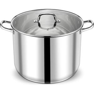 P&P CHEF 24 QT Stock Pot with Lid, Stainless Steel Large Cooking Pot, Soup Canning Stockpot for Stewing Simmering, Tri-ply Bottom for All Stoves, Heavy-Duty &Dishwasher Safe & Food-Grade (24 Quarts)