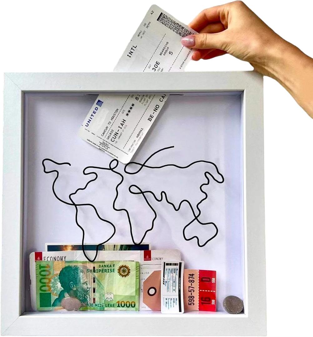 Plane Ticket Travel Memory Box, Travel Ticket Movie Stub Shadow Box, Top Loading Concert Ticket Display Frame, Travel Keepsake Box, Adventure Archive Box, Ticket Holder Map Plane (White x8inches)