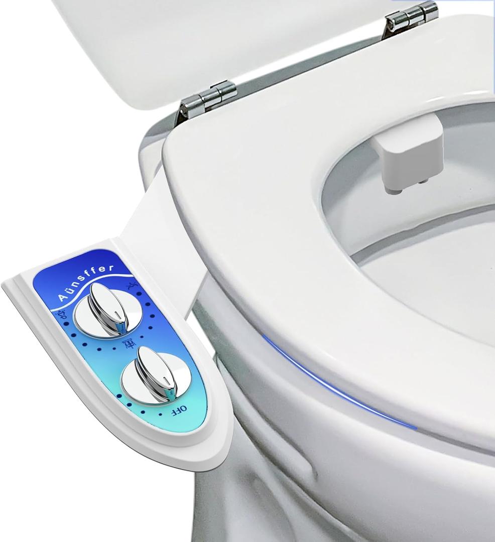 Bidet Attachment for Toilet, Non-Electric Fresh Cold Water, Toilet Bidet with Dual Nozzles Sprayer, Adjustable Water Pressure Control, 3 Modes Wash (Feminine/Bidet Wash + Self-Cleaning) (Blue)