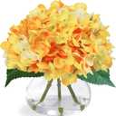 Hydrangea Artificial Flowers in Glass Vase, Orange Silk Fake Flowers Silk Centerpiece Table Decorations for Dining Room Coffee Table DecorWedding, Home with Faux Water Decor Orange
