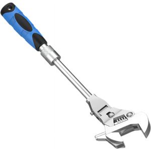 2 in 1 Flex Head Adjustable Wrench, Reversible Jaw Pipe Wrench with 10-12 Retractable Extension Shank and 180 Rotatable Head