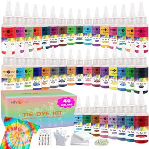 HTVRONT Tie Dye Kit - 40 Vibrant Colors Pre-Filled Bottles Tye dye Kit for Kids and Large Groups, Permanent Tie Dye Kits for Adults Tyedyedye Party Supplies Tye dye Kit to Go(Just Add Water)