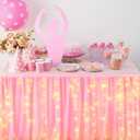 Ballerina Party Decorations 6 ft Pink Tulle Table Skirt and Ballet Dancer Stand Decorations Ballerina Birthday Desk Skirt with LED Light for Princess Baby Shower Birthday Party Supplies