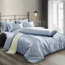 Ersmak 6 Pieces Satin Duvet Cover Full/Queen Size Luxury Silky Bedding Duvet Cover Set with 1 Soft Duvet Cover, 4 Queen Pillowcases and 1 Body Pillowcase, Baby Blue