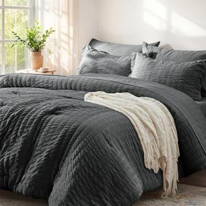 Zzlpp Queen Comforter Set 7 Pieces, Olive Green Seersucker Bed in a Bag with Comforter and Sheets, All Season Bedding Sets with 1 Comforter, 2 Pillow Shams, 2 Pillowcases, 1 Flat Sheet