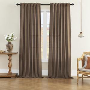 Natural Linen Blended Curtains - Back Tab Window Treatments Panels Drapes for Living Room/Bedroom, Light Filtering Semi Sheer (Set of 2, 50" x 96", Brown)