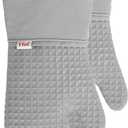 T-fal Waffle Silicone Oven Mitt Set, Softflex, Non-Slip Grip, Heat Resistant, 13 x 7-inches, 2 Pack, Gray