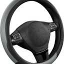 Road Comforts Steering Wheel Cover, Breathable Anti-Slip Leather Steering Wheel Cover, Universal Fit 14.515 Inch, Comfortable Grip - Gray Color
