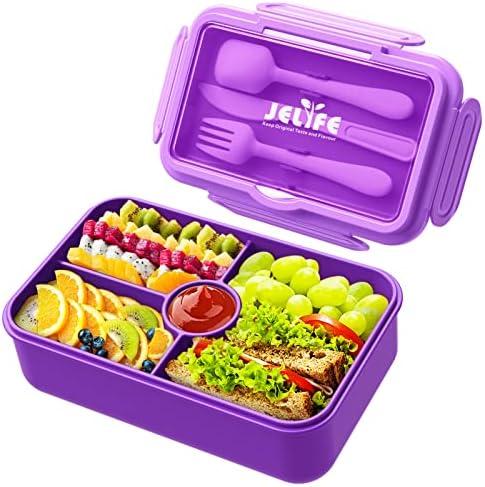 Jelife Lunch Box Kids Bento Box - Large Bento-Style Leakproof 4 Compartments Kids Lunchbox Food Containers with Utensils for Back to School, Reusable On-the-Go Meal and Snack Packing, Purple