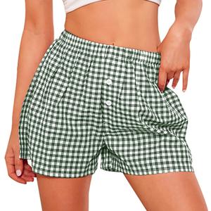 PRETTYGARDEN Womens Shorts Boxers 2025 Summer Gingham Pajama Lounge Sleep Y2K Plaid Pj Shorts Beach Bottoms (Small, Green)
