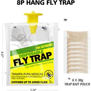 4 Pack Outdoor Hanging Fly Traps, Disposable Flies Killer Trap Bag Catcher with Natural Attractant Bait Bug Catcher and Flying Insect Trap for Outdoor Family Farm Park Orchard Garden
